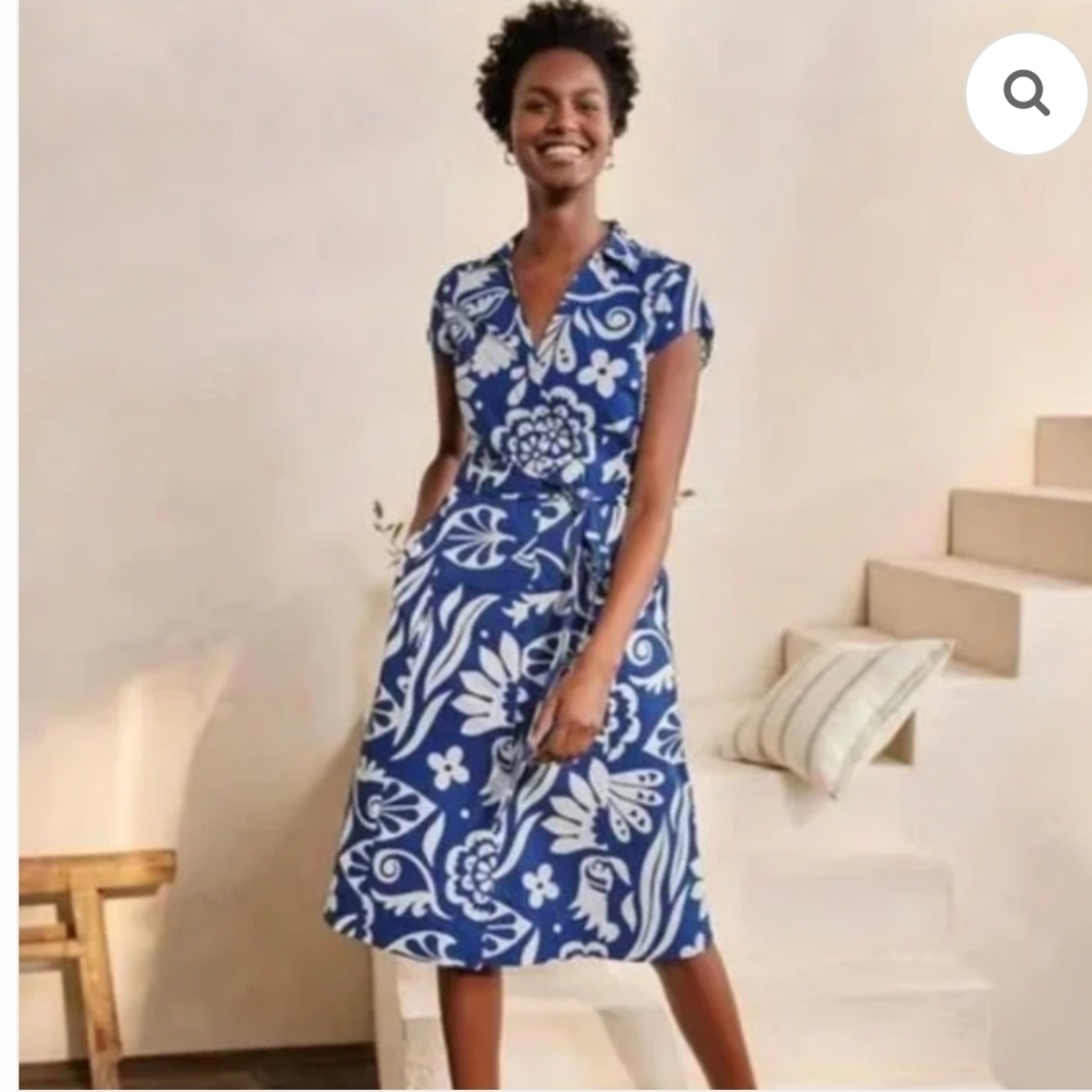 Boden Blue and White Floral Midi Dress